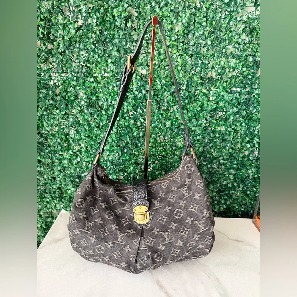Louis Vuitton Black Denim Shoulder or Crossbody Bag Authentic